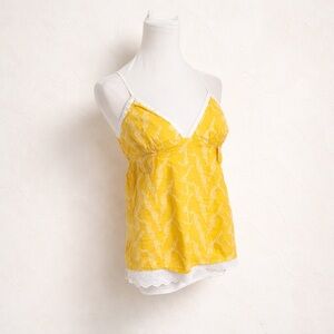 Y2K Guess Yellow Babydoll Cami Top Eyelet Lace Trim Fairycore M